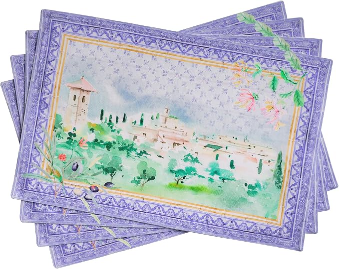 Maison d' Hermine Placemats Set of 4 Reusable 100% Combed Cotton (13"x19") | Cloth Place Mats Washable Table Mats for Kitchen Dining Party Wedding Hotel Home Restaurant Spring Summer - Luberon