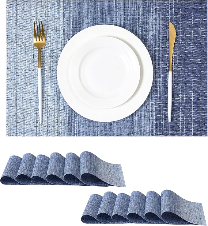 Leetaltree Gradient Blue Woven Placemats Set of 24 - Heat Resistant Non-Slip Place mats for Dining Table, Washable Durable PVC Vinyl Woven Table Mats(Gradient Blue, 24)
