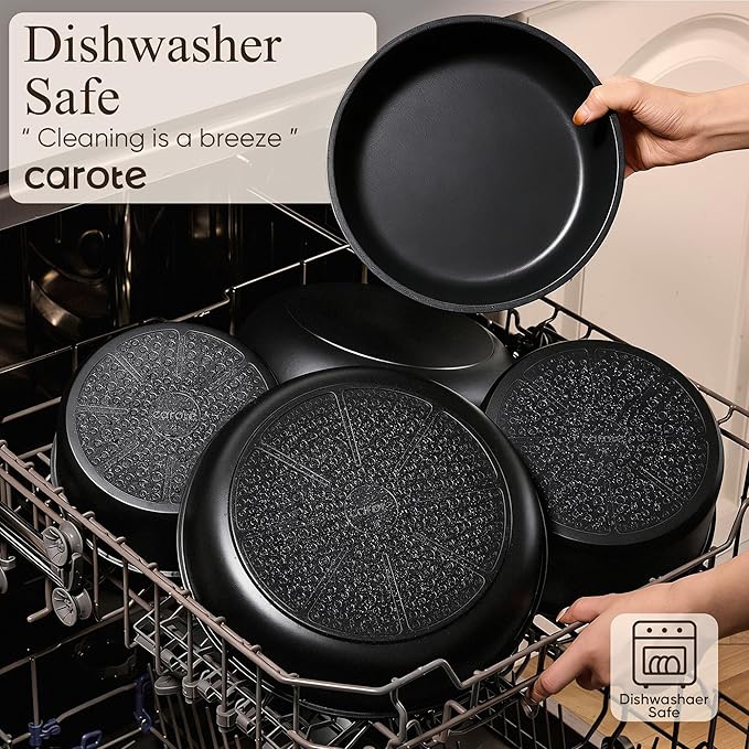 CAROTE 19pcs Pots and Pans Set Non Stick, Detachable Handle Cookware Set | Induction Compatible, Dishwasher & Oven Safe, Space Saving, for Camping/RV/Traveling, Kitchen Cooking Set, Black