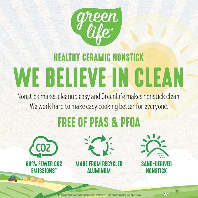 Greenlife Soft Grip Healthy Ceramic Nonstick, 5QT Saute Pan Jumbo Cooker with Helper Handle and Lid, PFAS-Free, Dishwasher Safe, Yellow