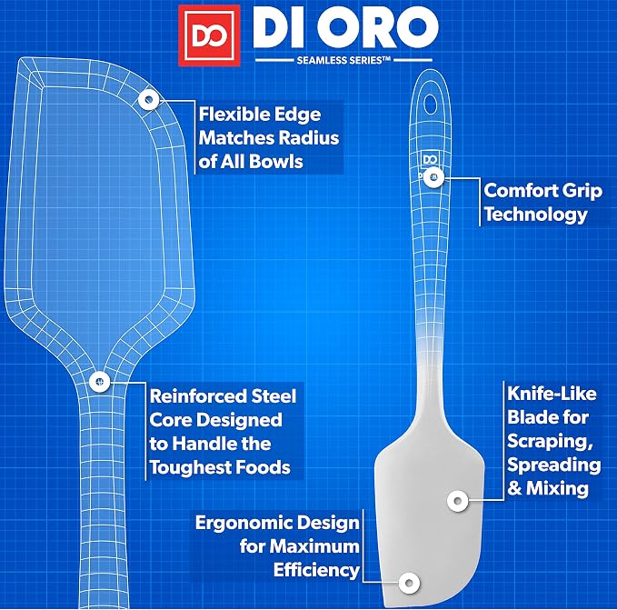 DI ORO Large Silicone Spatula - 600F Heat Resistant, Stone | Rubber scraper for baking, mixing, and frosting; Won't scratch nonstick pots and pans; BPA-free and dishwasher safe