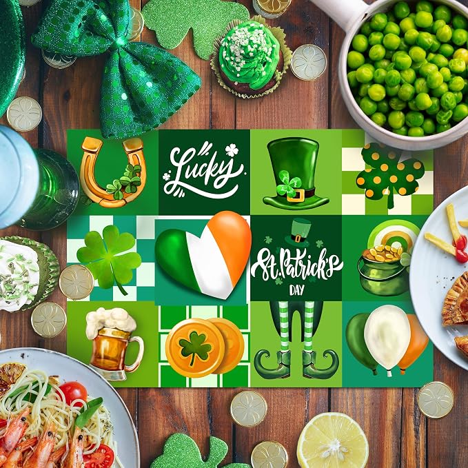 50 Pack Disposable Paper Placemats Shamrock St. Patrick's Day Placemats | Table Mats 16x11 inch Green Clover Pattern Place Mats for St. Patrick's Day Holiday Party Kitchen Dining Table Decoration