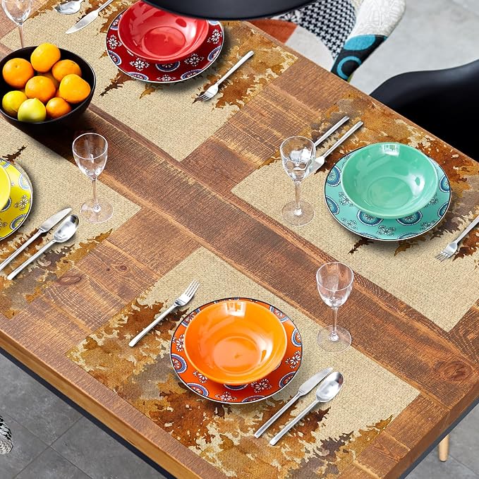 Fall Tree Placemats Set of 6 18x12 Inch Autumn Forest Linen Place Mats Heat-Resistant Washable Wipeable Orange Pine Tree Table Mat for Party Kitchen Dining Room Dinner Table Decor