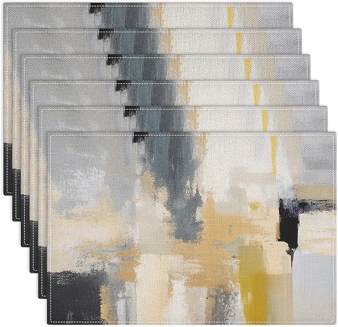 Emvency Farmhouse Placemats Set of 6, 12x18 Inch, Beige Minimalist | Farmhouse Modern Art Painting Table Mats for Outdoor Home Party Kitchen Dining Decoration