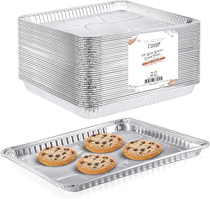 (200 Pack) 1/4 Size Cookie Sheet Baking Cake Pans l 12.8” x 8.9” Disposable Aluminum Foil Trays l Premium Heavy Duty Nonstick Baking Sheets Reusable