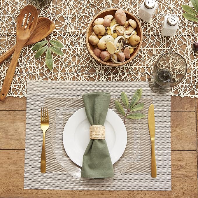 DII PVC Tabletop Collection Woven Indoor/Outdoor, Placemat Set, 13x17.25, Stone, 6 Piece