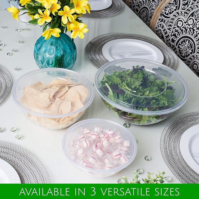 Reusable 48 Ounce Round Crystal Clear Plastic Pack of 8 Sets with Lids