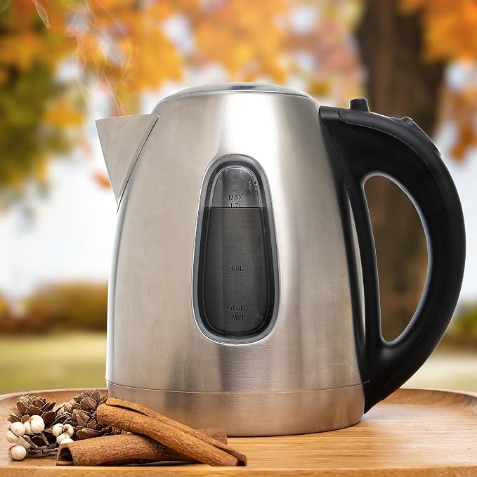 Mixpresso 1.7 Liter Stainless Steel Electric Kettle | Large, portable hot water tea kettle, fast boiling pot, boil-dry protection, auto shut-off, blue Illuminate LED light
