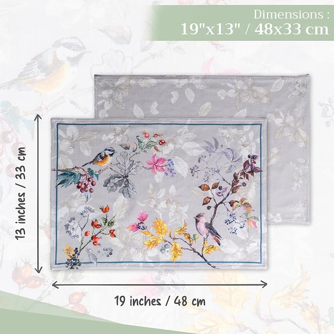 Maison d' Hermine Placemats Set of 4 Reusable 100% Cotton (13"x19") | Cloth Place Mats Washable Table Mats for Kitchen Dining Party Wedding Hotel Home Thanksgiving Christmas - Equinoxe - Grey