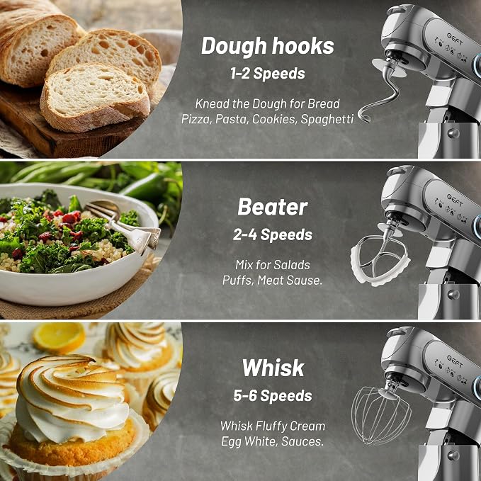 Stand Mixer, 3.5QT&6QT Bowls Mixers Kitchen Electric Stand Mixer Gray | 600W Tilt-Head Kitchen Mixer with Stainless Steel Bowl, Dishwasher-Safe Dough Hook, Flat Beater, Wire Whisk, Splash Guard