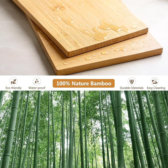 Bread Box for Kitchen Countertop & Cutting Board, 16" Large Bread Container | Bamboo Bread Box with Tool Holder & Cutting Board & Handle, 2-Tier Kitchen Organizer for Homemade Bread & Condiments, Natural