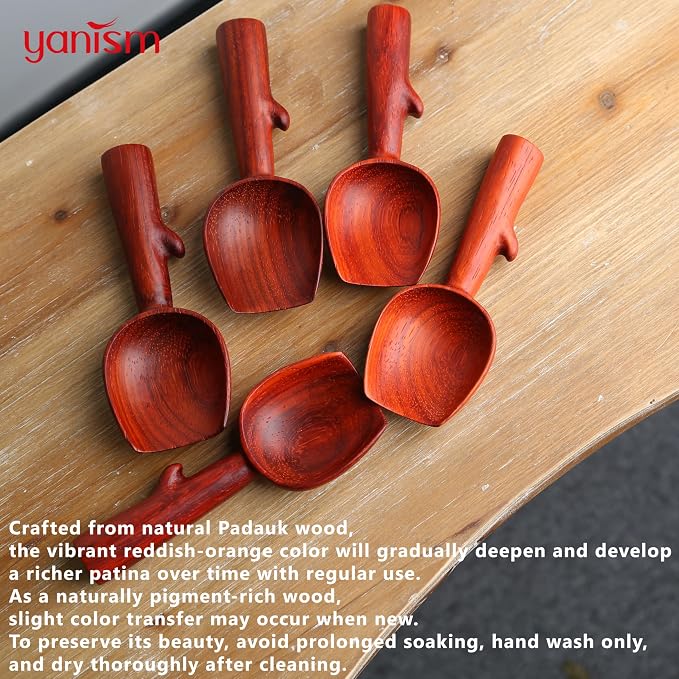 Padauk Coffee Scoop,Wooden Coffee Bean Measuring Spoon,10g Capacity,Natural Wood Coffee Scoop for Tea,Sugar & Powder,Rustic Kitchen Gift for Coffee Lovers