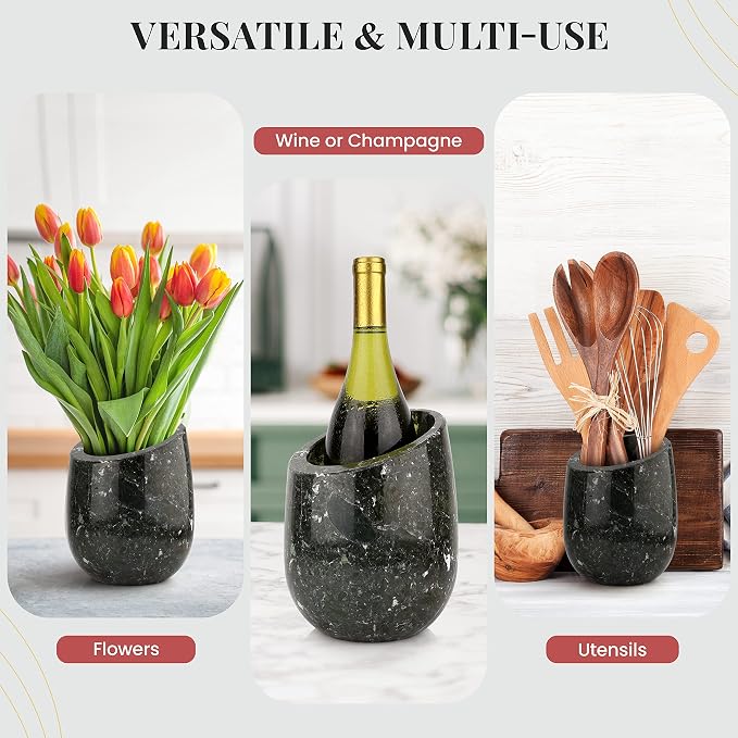 Gusto Nostro Marble Wine Chiller Bucket - 750ml Wine Bottle Cooler and Champagne Chiller for Party, Kitchen, Bar Cart Decor to Chill & Keep Bottles Cold with Unique Wine Lovers Gift Box (Black Zebra)