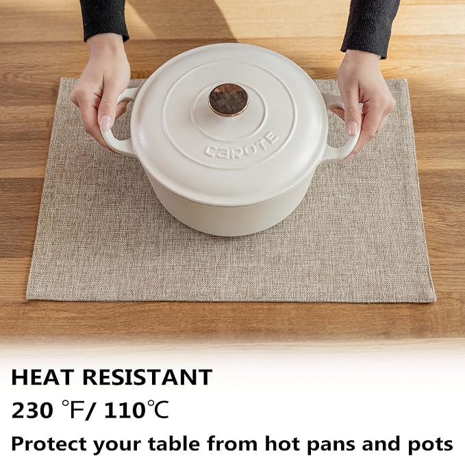 Demetex Table Placemats Linen Place Mats Set of 8 Natural Heat Resistant Cloth Plate Mats for Indoor Dining Room Restaurant Cafe, 13x19 inch, Linen