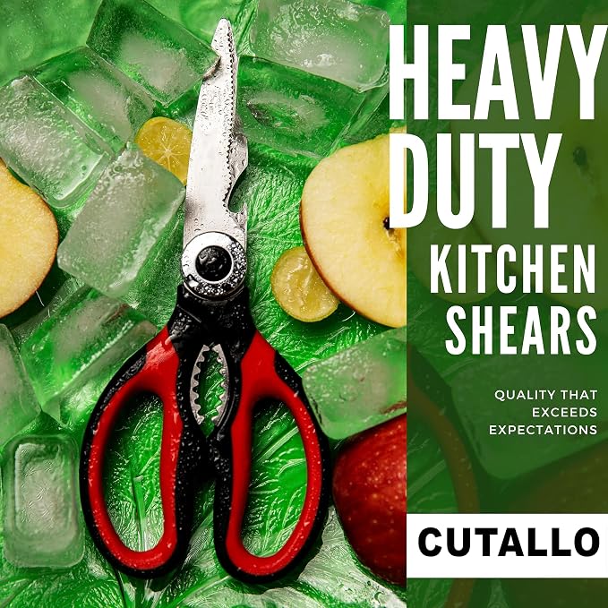 Kitchen Scissors Stainless Steel Sharp Blades with Cushioned Soft TPR Grip for Easy Handling – Heavy Duty Multipurpose Scissors for Meat, Chicken, Fish, Vegetables, & Herbs – Bottle Opener