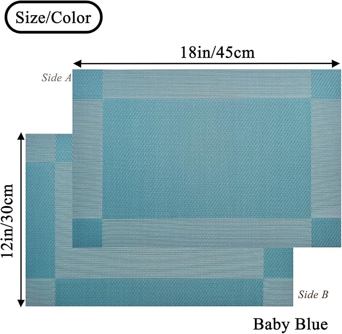 Vinyl Placemats Heat-Resistant Table Mats Washable Easy Clean Plastic Placemat for Kitchen Dining Table Set of 4 Indoor Outdoor (Baby Blue)