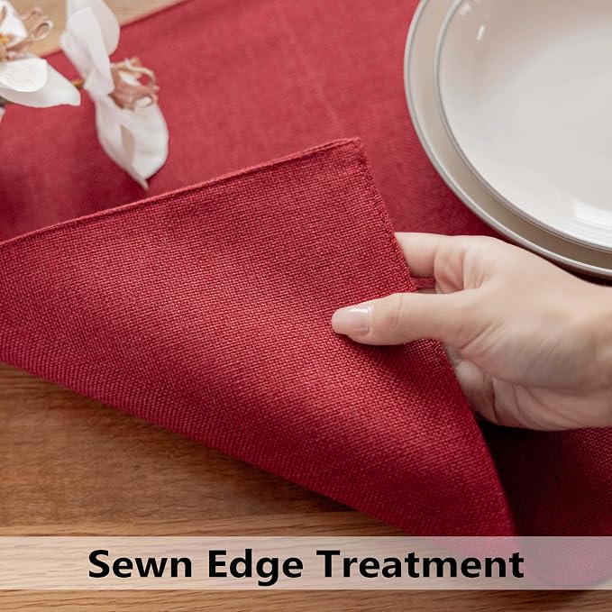 Demetex Placemats Set of 4 Heat Resistant Red Linen Place Mats Wipeable Cloth Placemats for Party Wedding Holiday Dinner, 13 x 19 inches, Wine Red