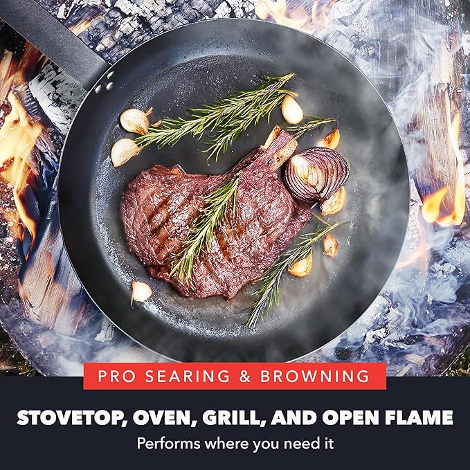 GreenPan x Bobby Flay 10" Pre-Seasoned Carbon Steel Frying Pan Skillet | Natural Nonstick with Use, Durable Cast Iron Alternative, Induction & All Stovetop Compatible, High Heat & Oven Safe to 660F