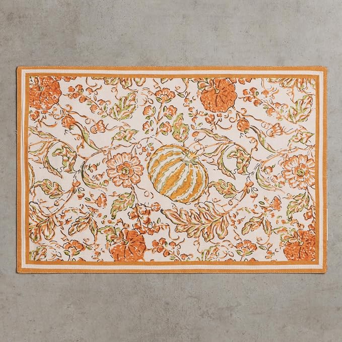 Maison d' Hermine Placemats Set of 4 Reusable 100% Cotton (13"x19") | Cloth Place Mats Washable Table Mats for Kitchen Dining Party Wedding Hotel Home Thanksgiving Christmas - Pumpkin Spice