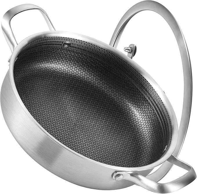 Inqibee 3 QT Saute Pan with Lid, 10 Inch Deep Frying Pan, Riveted Handle | Hybrid Ceramic Nonstick Cookware, Tri-Ply Stainless Steel Pan, PFOA Free, Induction Cooking Pan, Dishwasher and Oven Safe