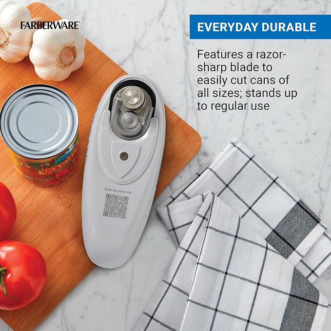 Farberware USB Rechargeable Electric Can Opener – Hands-Free Automatic Can Opener with Built-In Battery, Magnetic Lid Lifter, Compact Design, USB-C Charging Cord, Black