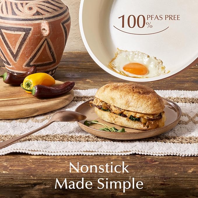 CAROTE 21pcs Ceramic Cookware Set, Pots and Pans Set with Detachable Handle | Non-Stick, Non-Toxic, PFAS&PFOA Free, Induction Compatible, Dishwasher & Oven Safe, Space Saving, Camping Cooking, Terracotta