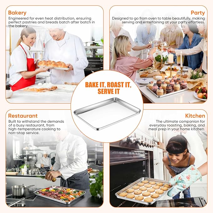LIANYU Baking Sheet Pans, Half Sheet/Jelly Roll/Quarter Sheet, 3 Pack | Stainless Steel Cookie Sheet for Baking, 17.5/16/12.4 Inch Metal Tray, Heavy Duty, Dishwasher Safe, Non Toxic