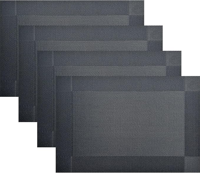 Vinyl Placemats Heat-Resistant Table Mats Washable Easy Clean Plastic Placemat for Kitchen Dining Table Set of 4 Indoor Outdoor (Solid Black)