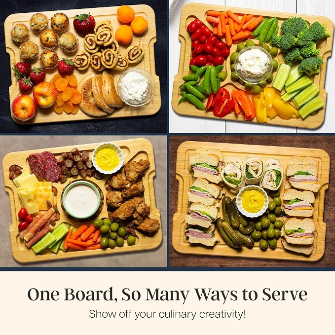 Totally Bamboo Flip, Serve & Store Reversible Charcuterie Board with Lid | Portable 5-compartment serving board with clear locking cover for travel. Cutting board side includes juice groove for prep.