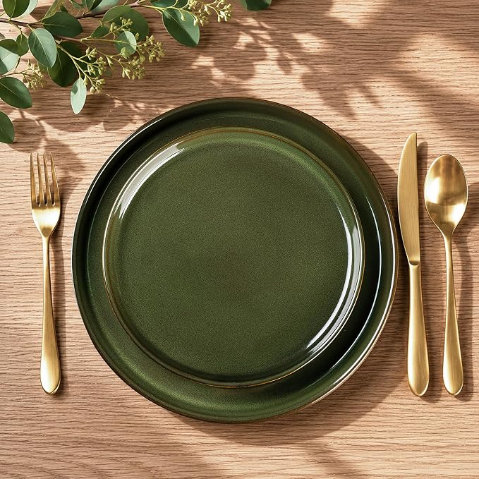 AmorArc Stoneware Dinnerware Sets for 8, 24Pcs Plates and Bowls Sets Dishes | Ceramic Round Reactive Glaze Dishes Set, Highly Scratch Resistant | Dishwasher & Microwave Safe Dishware
