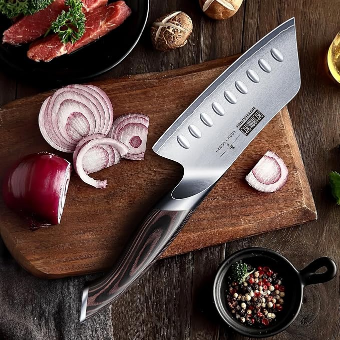 HOSHANHO 5 Inch Japanese Chef Knife, Ultra Sharp Kitchen Santoku Knives | Professional Japanese High Carbon Stainless Steel Kitchen Knife, Cooking Knife with Ergonomic Pakkawood Handle, Gifts