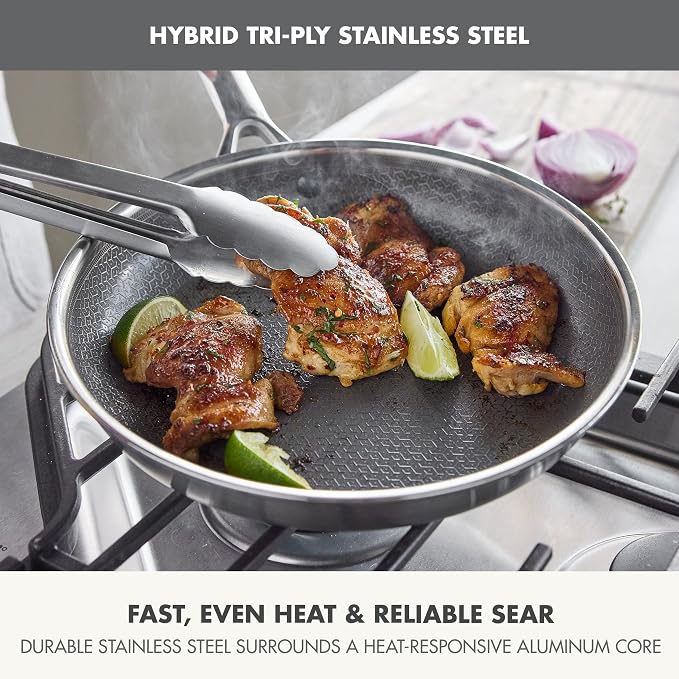 GreenPan Hybrid 10" Stainless Steel Frying Pan, Ceramic Nonstick Skillet | APEX Tri-Ply Pan, PFAS-Free Thermobond Nonstick, Induction & All Cooktop Compatible, Dishwasher & Oven Safe to 850F, Silver