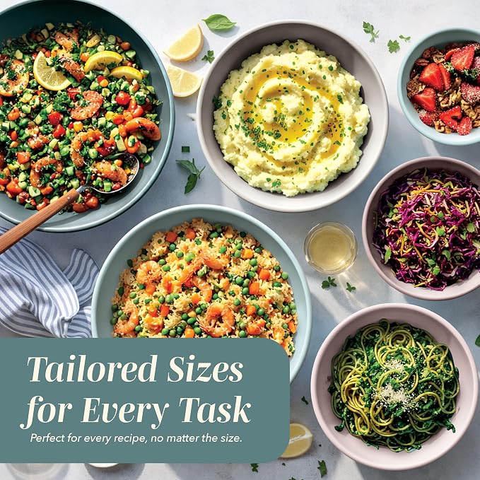 COOK WITH COLOR Mixing Bowls with TPR Lids - 12 Piece Plastic Nesting Bowls Set includes 6 Prep Bowls and 6 Lids, Microwave Safe (Teal)