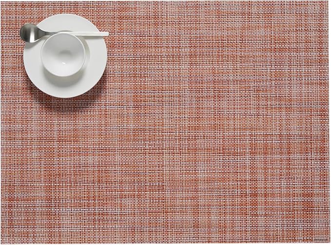 Chilewich Mini Basketweave Placemats, Woven Rectangle Placemats Set of 4 | Easy Care Woven Tabletop Textiles, Indoor/Outdoor, Cinnamon, 19" x 14"