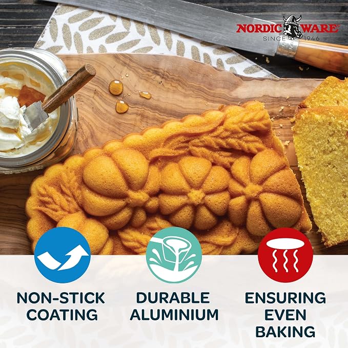 Nordic Ware 93448 Wheat & Pumpkin Cast Loaf Pan, 6 Cup Capacity, Bronze