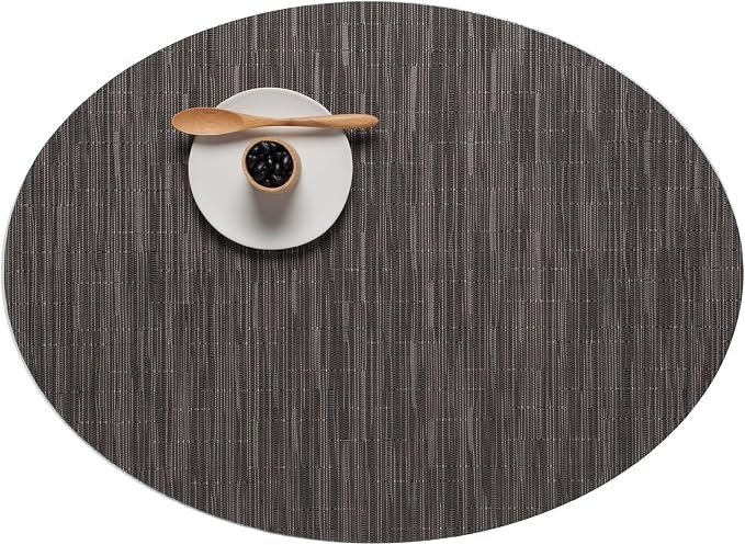 Chilewich Bamboo Placemats Set of 4, Woven Oval Placemats | Reusable, Stain-Resistant, Indoor/Outdoor Tabletop Protection, 19" x 14", Grey Flannel