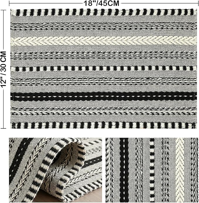 Artoid Mode Black Farmhouse Woven Braided Stripe Placemats Set of 4,12x18 Inch Seasonal Holiday Table Mats Party Kitchen Dining Decoration