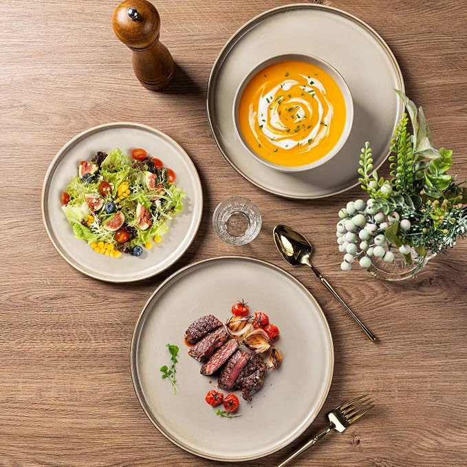 AmorArc Stoneware Dinnerware Sets for 4, 12Pcs Plates and Bowls Sets Dishes | Ceramic Round Reactive Glaze Dishes Set, Highly Scratch Resistant | Dishwasher & Microwave Safe Dishware
