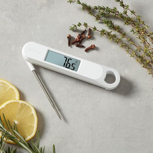 Taylor Folding Stem Display Food Instant Read Digital Thermometer, 0.7 Inch LCD Readout, White (1476WH)