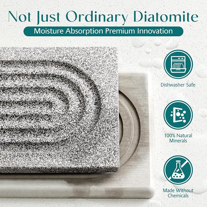 Stone Kitchen Sink Faucet Mat, Premium Upgraded Food Grade Diatomite Drying Stone Tray & Splash Guard, Fast Drying Sink Protector for Kitchen Counter, Dishwasher Safe (23.6" x 3.9")