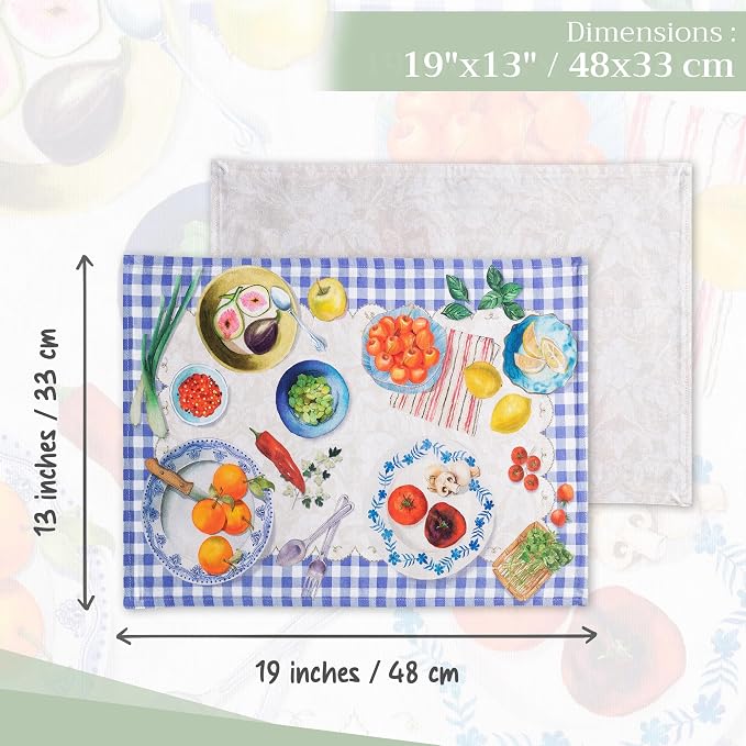 Maison d' Hermine Placemats Set of 4 Reusable 100% Cotton (13"x19") | Cloth Place Mats Washable Table Mats for Kitchen Dining Party Wedding Hotel Home Restaurant Spring Summer - Gourmand