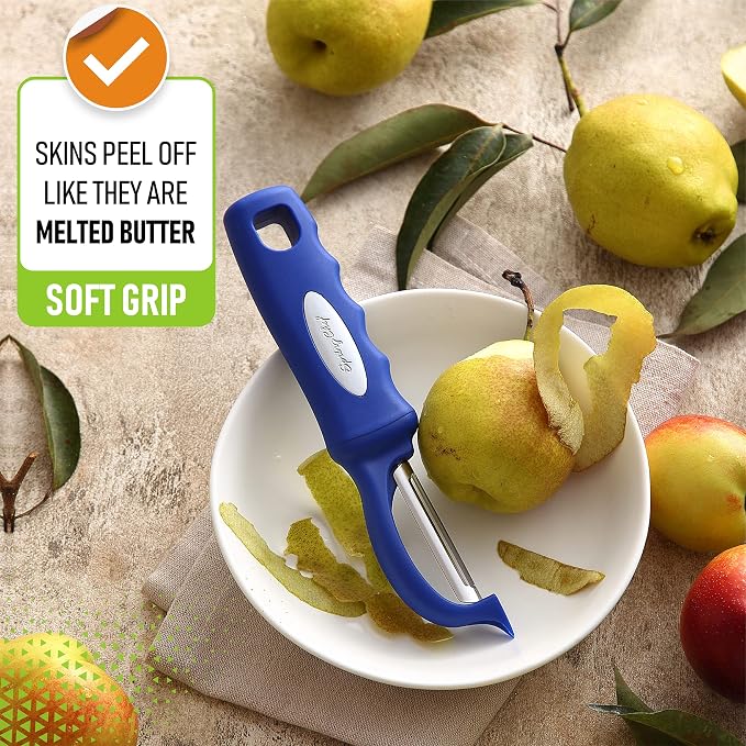 Spring Chef Swivel Potato Peeler for Kitchen w/Soft Grip Handle, Sapphire | Premium Vegetable Peeler w/ Sharp Stainless Steel Blades, Multifunctional Food Peeler for Apple, Carrot, Cucumber, Fruit