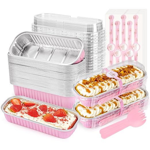 NPLUX Mini Cake Pans with Lids, 100 Pack Pink 6.8oz for Dessert Service | Works for crumble cups, panna cotta, custard and snack servings; single-base workflow helps limit dish handling.