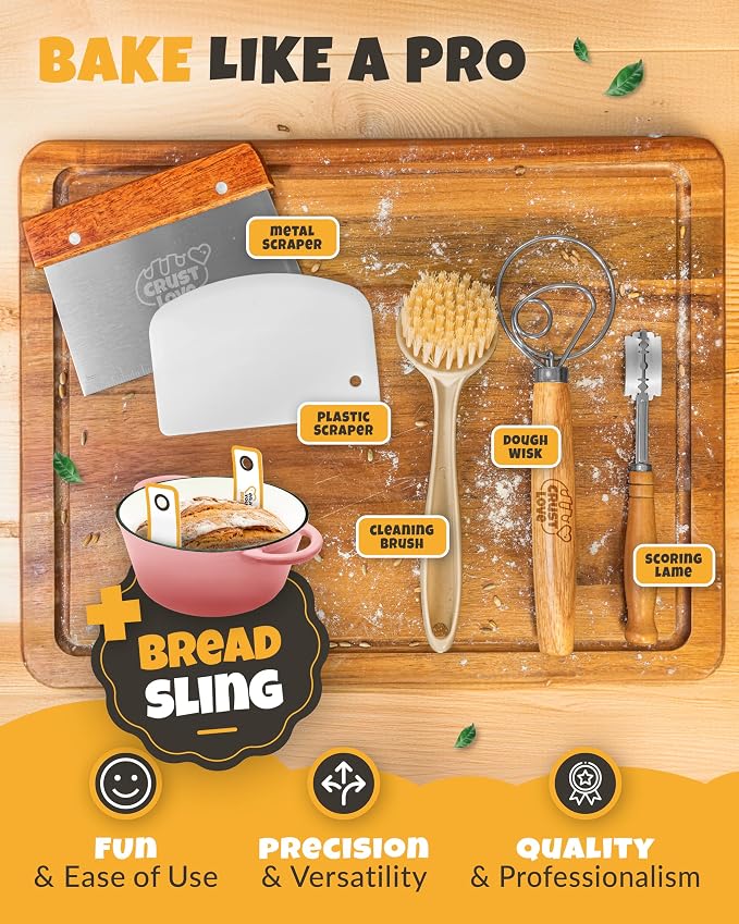 5 QT Cast Iron Bread Oven with Lid for Sourdough Bread Baking Set | Complete sourdough bread baking supplies with banneton, bread sling, scoring lame, dough whisk, scraper & clear instructions