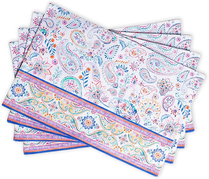 Maison d' Hermine Placemats Set of 4 Reusable 100% Cotton (13"x19") | Cloth Place Mats Washable Table Mats for Kitchen Dining Party Wedding Hotel Home Restaurant Spring Summer - Indian Floral