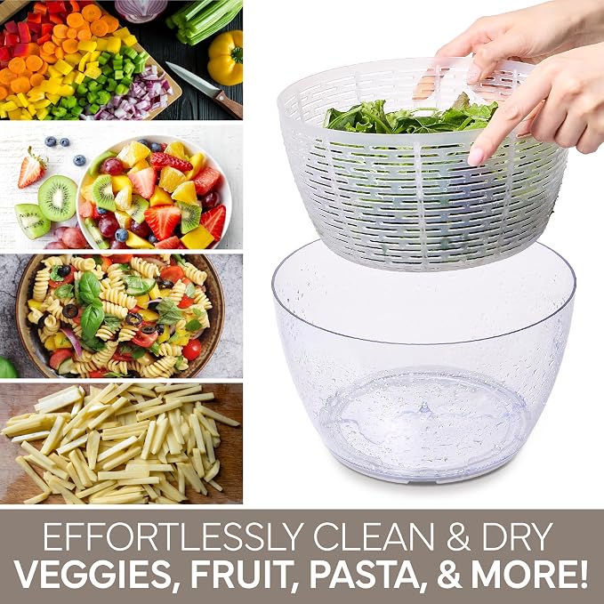 COOK WITH COLOR Electric Salad Spinner, Round 4.5L Capacity – Fast Drying & Easy Spin for Fresh Greens, Cream