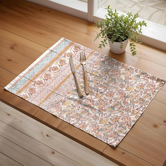 Maison d' Hermine Placemats Set of 4 Reusable 100% Cotton (13"x19") | Cloth Place Mats Washable Table Mats for Kitchen Dining Party Wedding Hotel Home Thanksgiving Christmas - Nila
