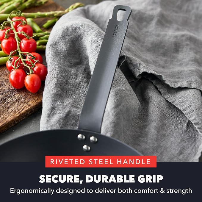 GreenPan x Bobby Flay 8" Pre-Seasoned Carbon Steel Frying Pan Skillet | Natural Nonstick with Use, Durable Cast Iron Alternative, Induction & All Stovetop Compatible, High Heat & Oven Safe to 660F