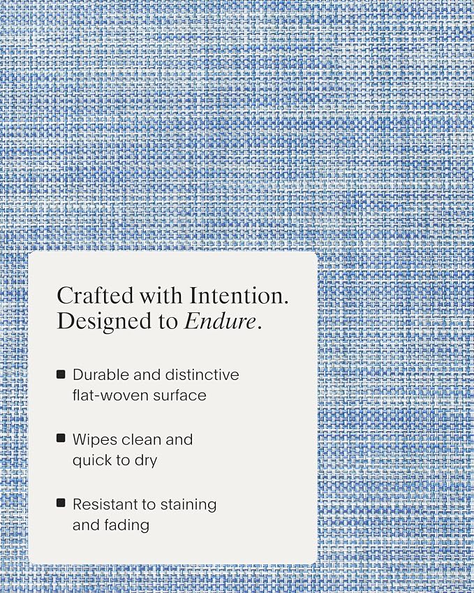Chilewich Mini Basketweave Placemats, Woven Oval Placemats Set of 4 | Reusable, Stain-Resistant, Indoor/Outdoor Tabletop Protection, Chambray, 14" x 19.25"