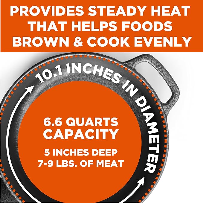 Commercial Chef 6.6-Qt. Dutch Oven, Pre-Seasoned Cast Iron, CHCI660 | Integrated Handles, Works on All Cooktops Including Induction, Outdoor Cookware for Campfires or Grills
